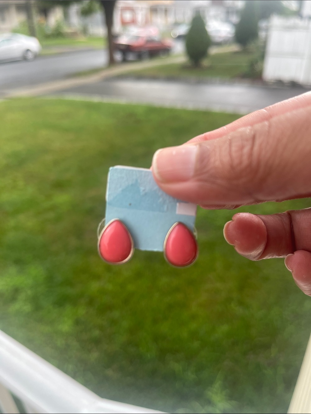 Napier Coral Pink Teardrop Stud Earrings